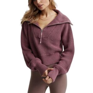 Varley Mentone Half-Zip Knit Pullover Sweater Rose Brown Mauve Medium